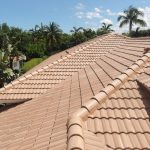 new roof installation top view of spanish style clay tile